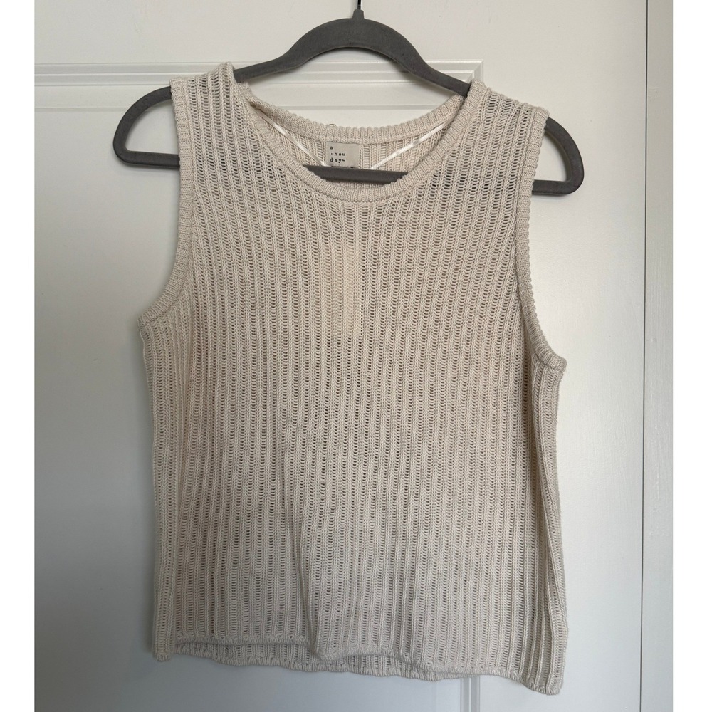 A New Day Cream Open Knit Sleeveless Sweater Tank Top Large 018 13 4869